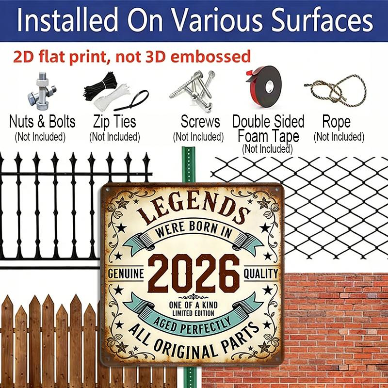 2D Flat 1pc, Retro 2026 Birthday Aluminum Hanging Plaque, Vintage "Legends Were Born in 2026" Metal Wall Sign, Funny Aged Perfectly Wall Art Decor