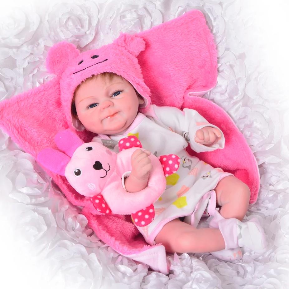 Силиконовая кукла REBORN 42см BABY DOLL с одеждой магнитной соской бутылочкой свидетельством о рождении для девочек