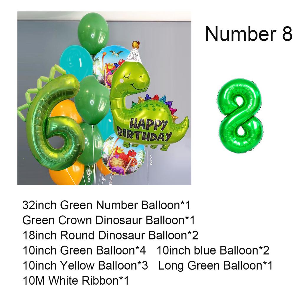 Dinosaur Balloons Set 32Inch Number Foil Balloon Yellow Blue Latex Globos For Boy Kids Dino Theme Birthday Party Decor