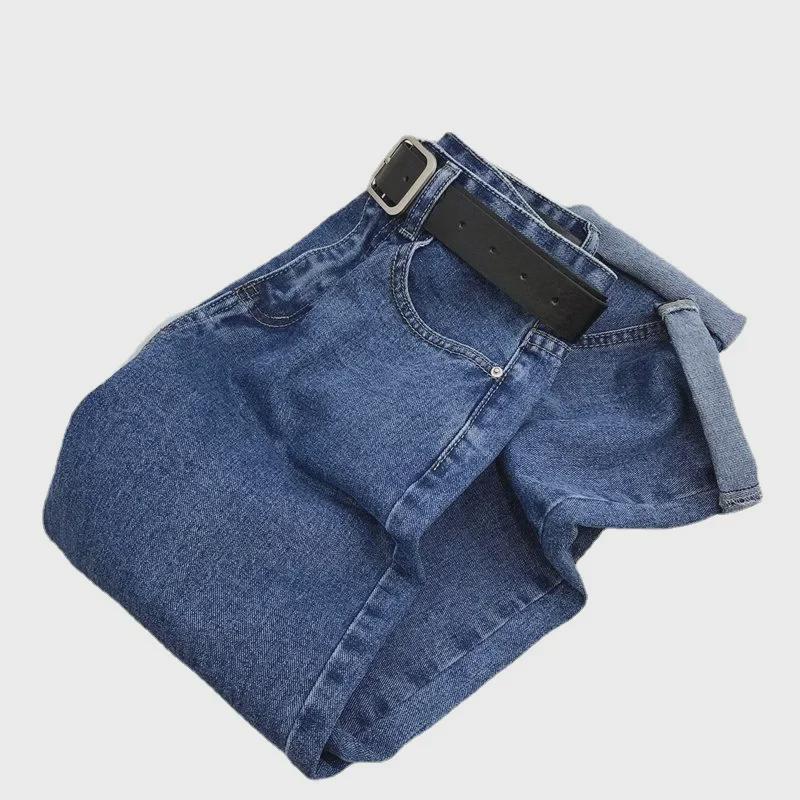 Женские джинсы с высокой талией в стиле ретро — осень 2021 г., корейский стиль, свободный облегающий крой, брюки-шаровары цвета моркови с девятью точками