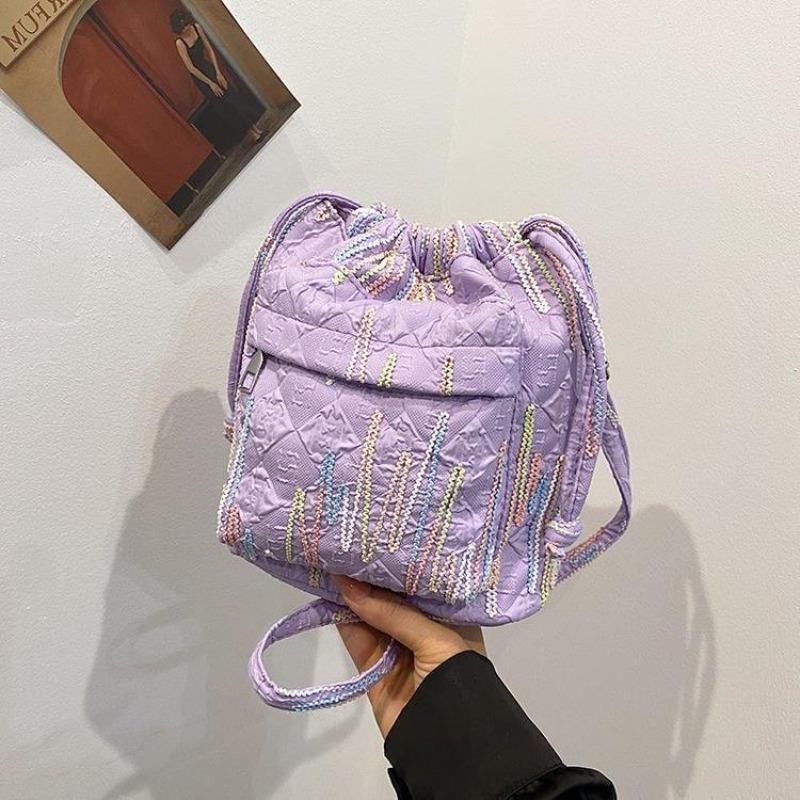 Модная сумка-ведро с радужными полосками и вышивкой, плиссированная, на одно плечо, сумка через плечо