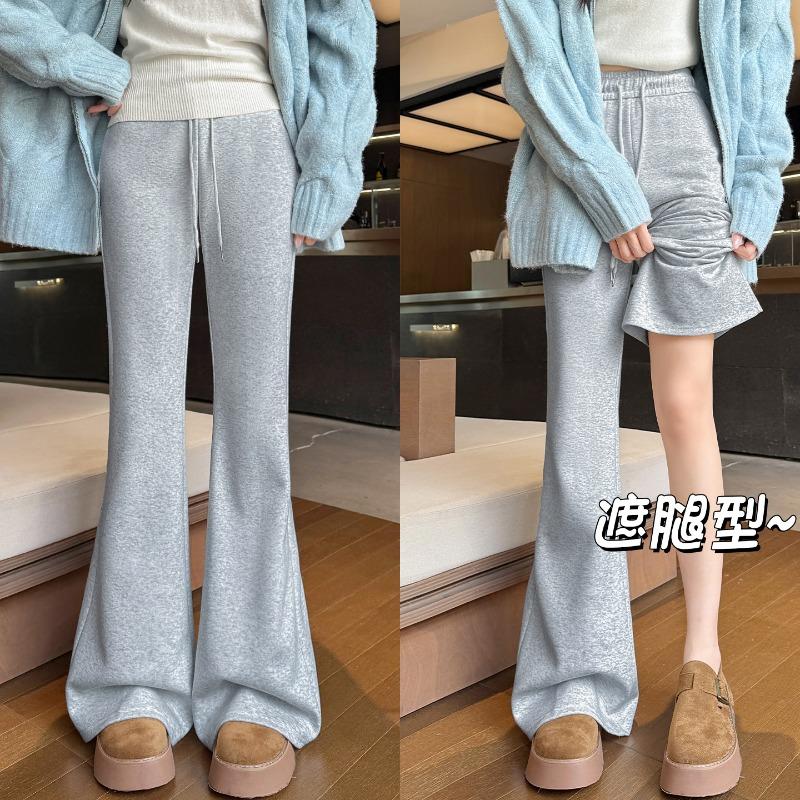 Серые расклешенные брюки женские весна и осень новые с высокой талией и тонкие маленькие повседневные спортивные брюки слегка присборенные спортивные штаны