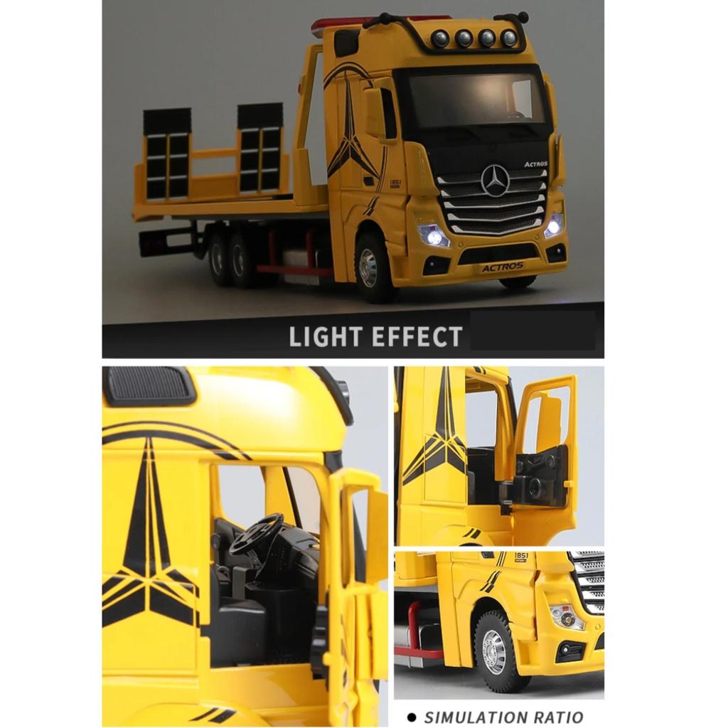 1/24 Scale Large Benz 1851 Flatbed Trailer Alloy Model Car Diecast Vehicle Collection Simulation Sound and Light Toys Gifts For Kids