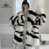 Autumn Winter New Zebra Printed Faux Fox Fur Coat Long Fur Coat Western Style Loose Imitation Fur Coat