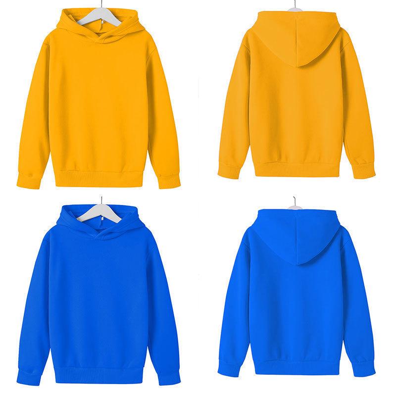 2023 Autumn Fleece-Lined Solid Color Hooded Sweatshirt & Korean Style Fashion Set for Kids