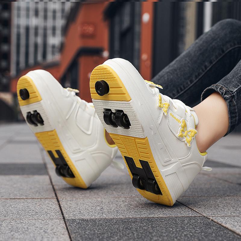 Children'S Four-Walk Shoes Invisible Retractable Roller Skates Sneakers Boys And Girls Students Eight-Wheel Deformation Skates