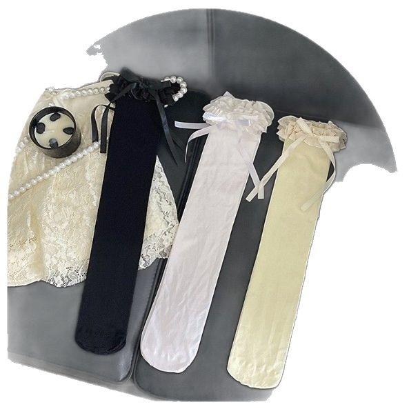 White Bow Lace-Trim Lolita Thigh-High Stockings - Spring/Summer