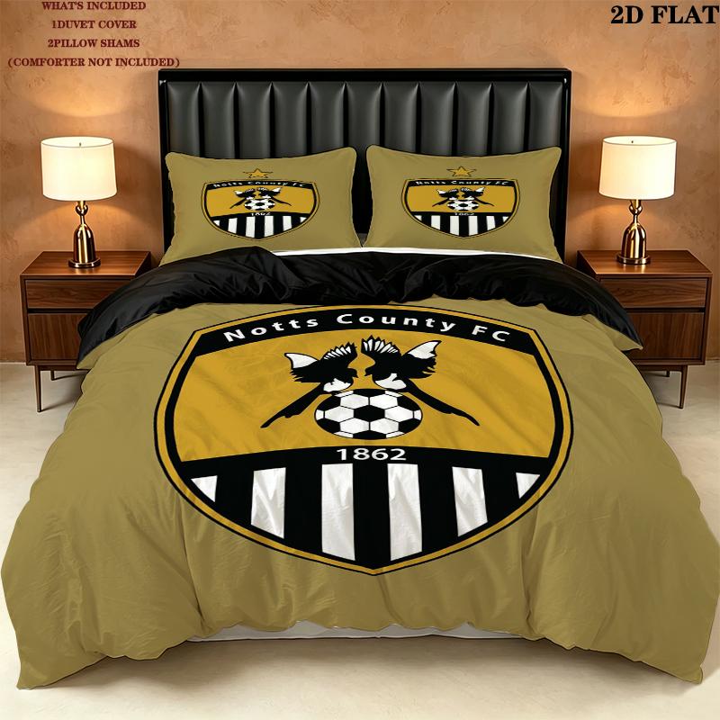 Notts County FC Pattern Bedding uilt Set uilt Cover Pillowcase Home Decoration Birthday Gift (1 * duvet cover + 2 * pillowcase without core)