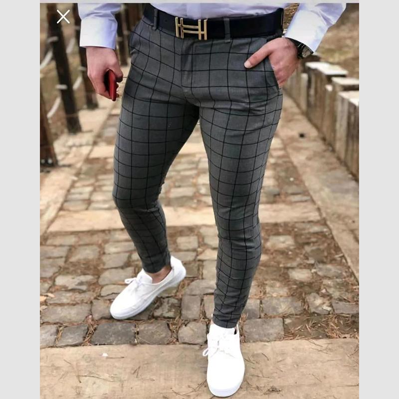 Checkered Fashion Europe and The United States Style Men's Pants Business Casual Travel Slim Pants Comfortable and Versatile Trousers
