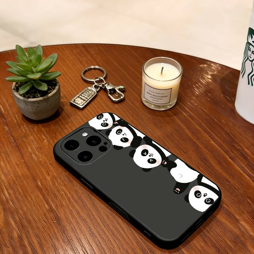 Чехол для телефона с пандами для iPhone 17, 16, 15, 14, 13, 12, 11 Plus, Pro Max, Другие Мягкий Черный Чехол
