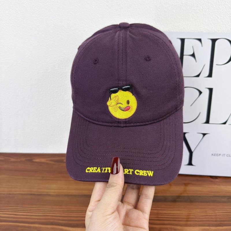 New big head circumference hat female cute smiley face embroidered baseball cap spring and autumn versatile face small sunshade cap man