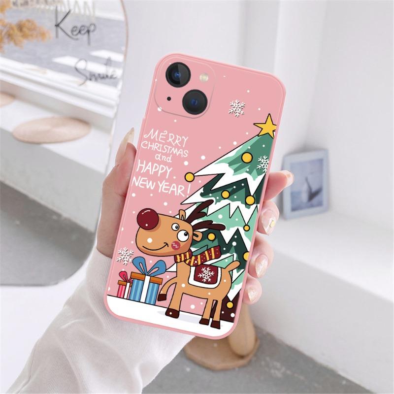 Рождественские Новогодние Подарки Чехол для Телефона Для iPhone 16 15 14 13 12 11 Pro Max Mini X XS SE4 7 8 Plus 16E Ударопрочный Нескользящий Чехол