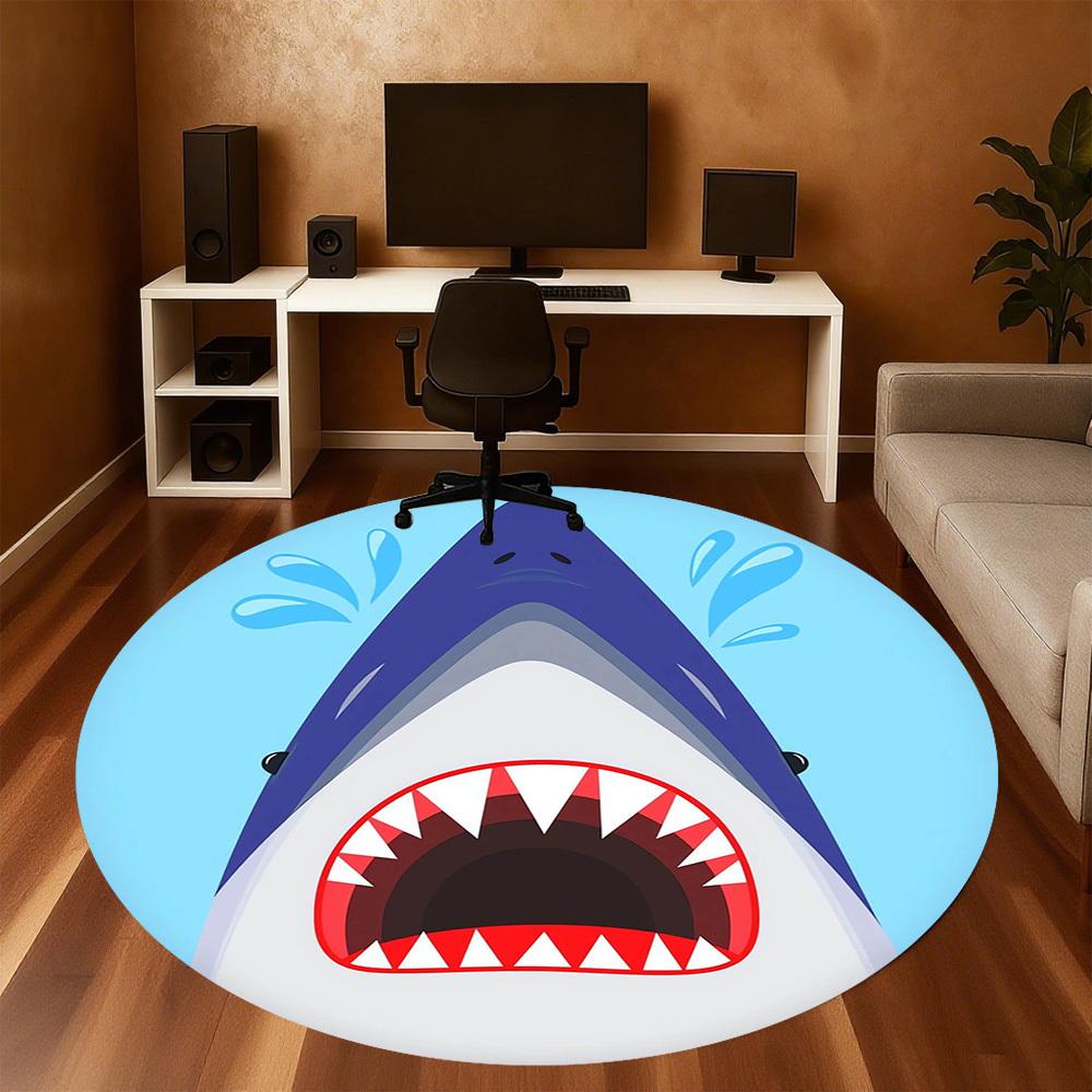1pc Shark Ocean Round Chair mat Area Rug - Non-Slip, Floor Mat for Office, Bedroom, Ideal home decor Christmas Gift p0811447