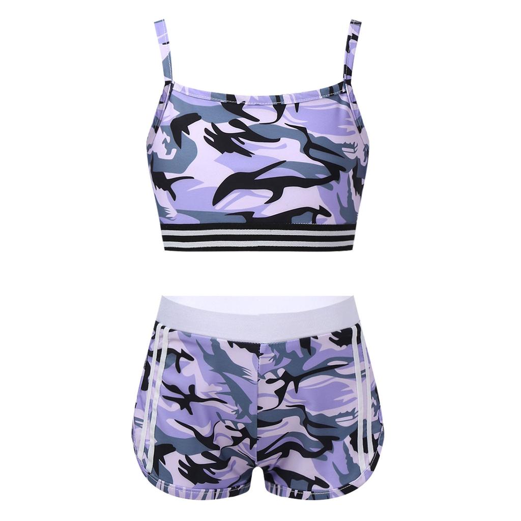 Kids Girls Athletic Workout Tank Crop Top Boyshort 2Pcs Set Gym Sports Fitness Tracksuit
