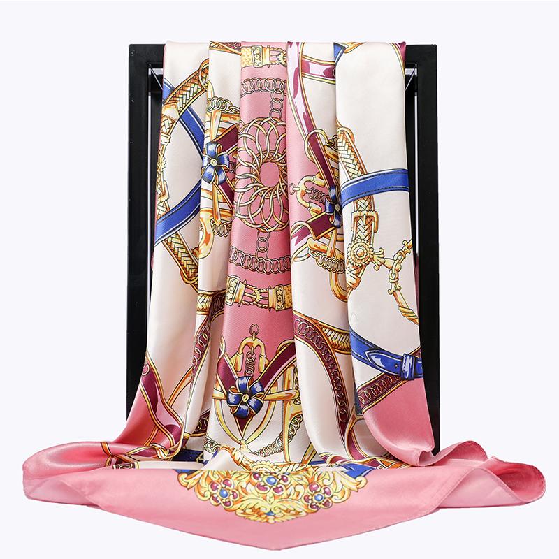 Fashion Hijab Scarf For Women Print Silk Satin Hair Scarfs Kerchief 90*90cm Square Neckerchief Headband Scarves For Ladies