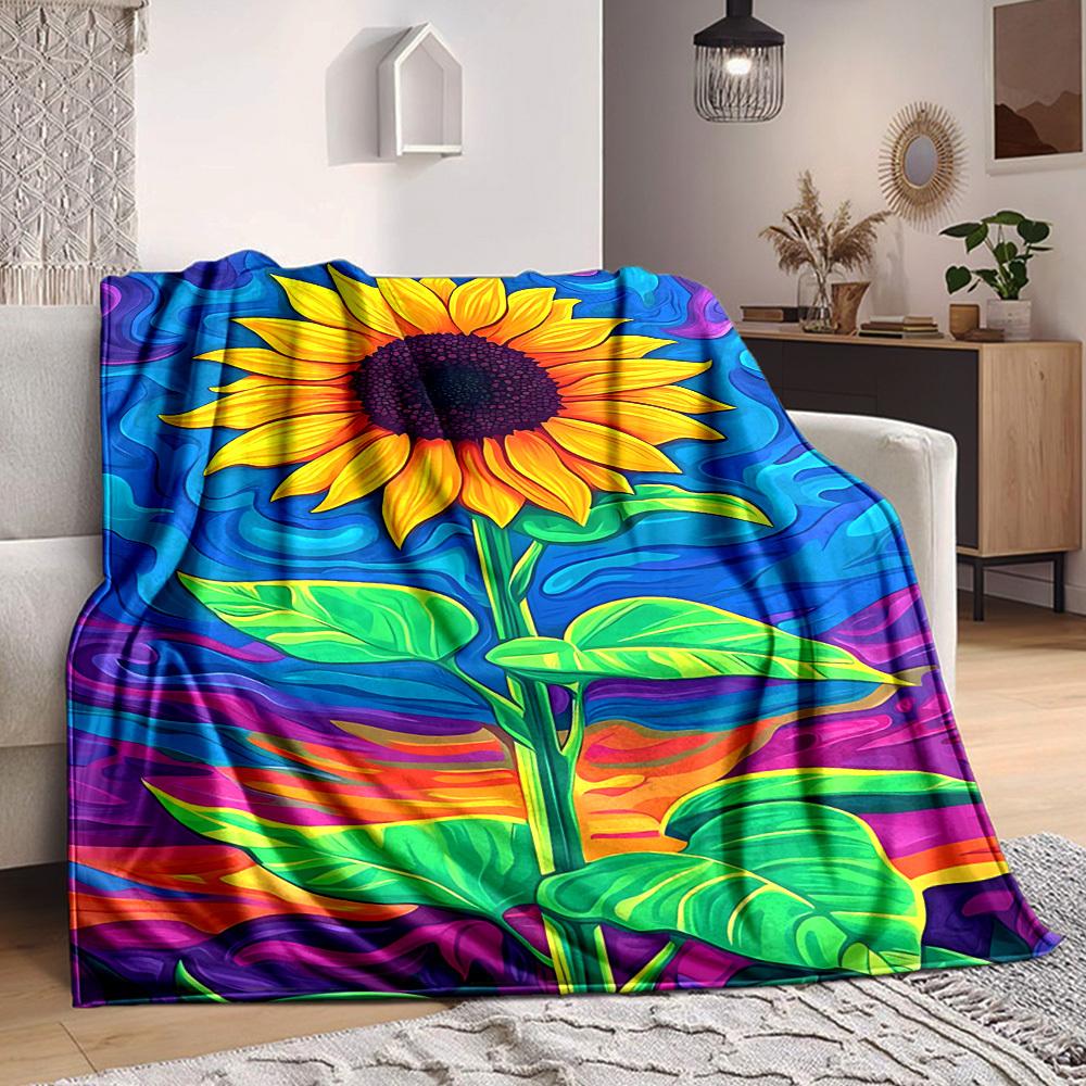 1pc Sunflower Vibrant Lightweight Flannel Blanket, Comfortable and Warm Blanket, for Office and Camping Sofa Bed, Livingroom090