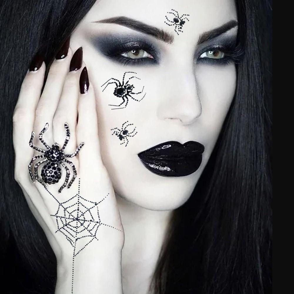 Black Halloween Temporary Tattoos 3D Halloween Face Rhinestone Sticker  Festive