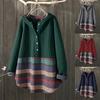 Autumn Winter Vintage Spliced Casual Pullovers Ladies Patchwork Stripes Sweatshirt Overcoat  Knitted Sweaters Women Hooded Top