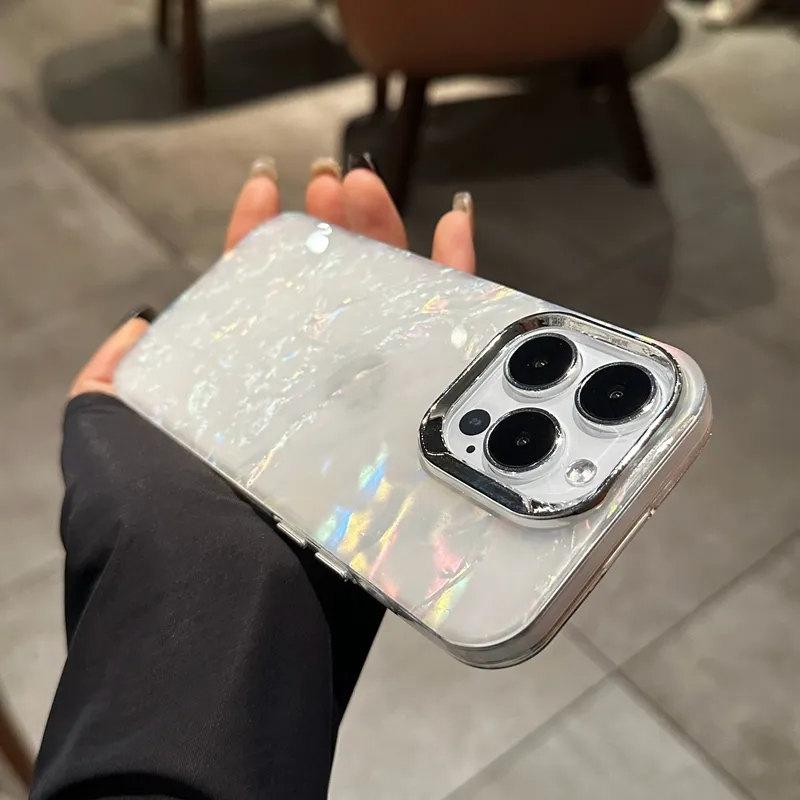 Роскошный блестящий лазерный красочный чехол для телефона Dreamy Shell для iPhone 16 15 11 12 13 14 Pro Max гладкий блестящий прозрачный чехол-бампер
