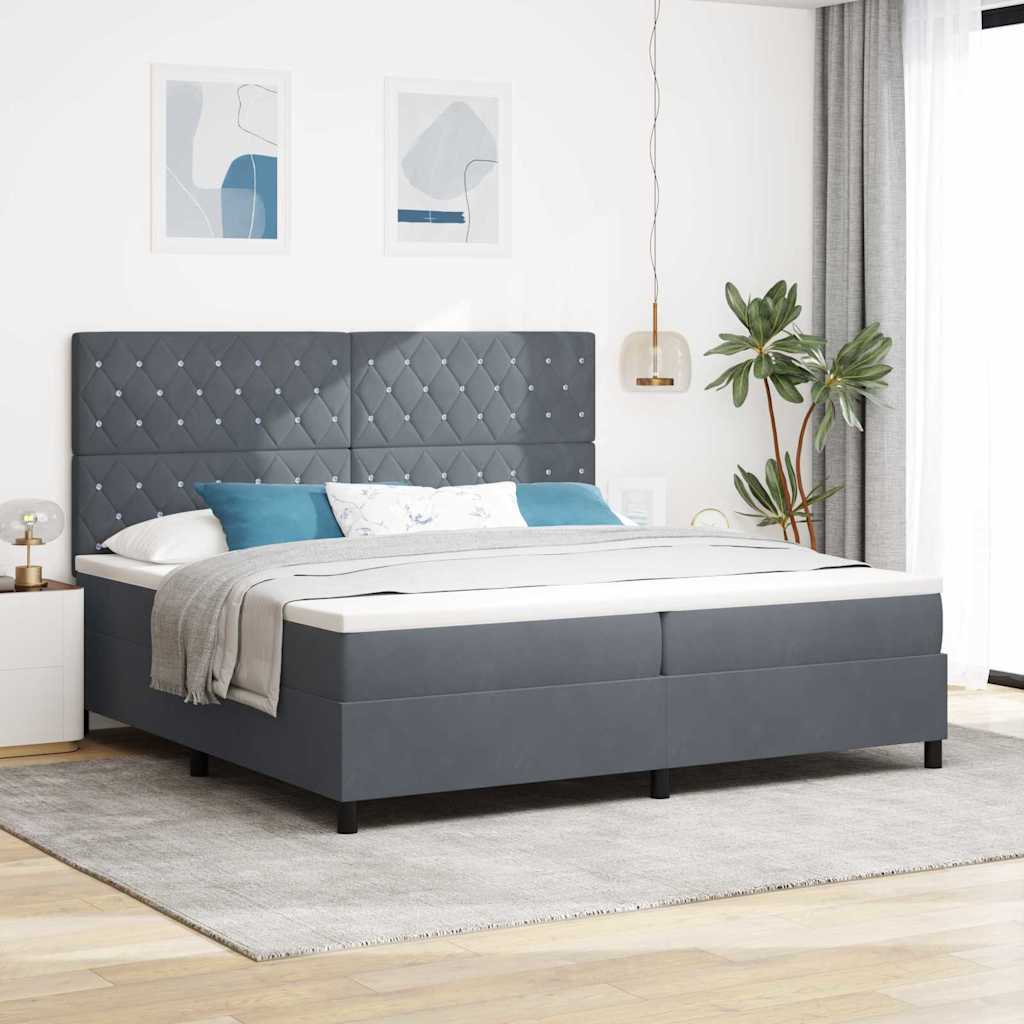 LED Box Spring Bed with Mattress Dark Grey 200 x 200 cm Velvet