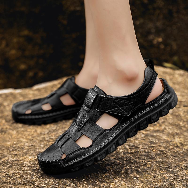 Мужские сандалии для улицы, быстросохнущие, ручной работы, летняя мужская обувь, новые повседневные кожаные пляжные шлепанцы с защитой пальцев от ударов, сандалии-рома