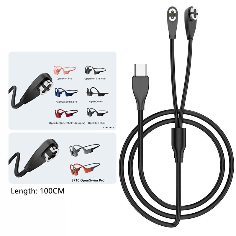 Кабель для быстрой зарядки 2 в 1 для наушников USB Type-C для Shokz As800/S810/S710 Openswim Pro с костной проводимостью, магнитный адаптер для зарядки