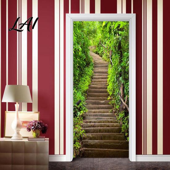 Home Decor Door Wrap 3D Sticker Self-adhesive Modern Retro Cover Waterproof PVC Sticker Decal for Bedroom Decor 30 x 79 Inches