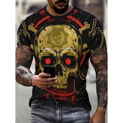 Футболка мужская больших размеров с принтом 3D-черепов, летняя, спортивная на открытом воздухе, с коротким рукавом, фирменная футболка для мужчин