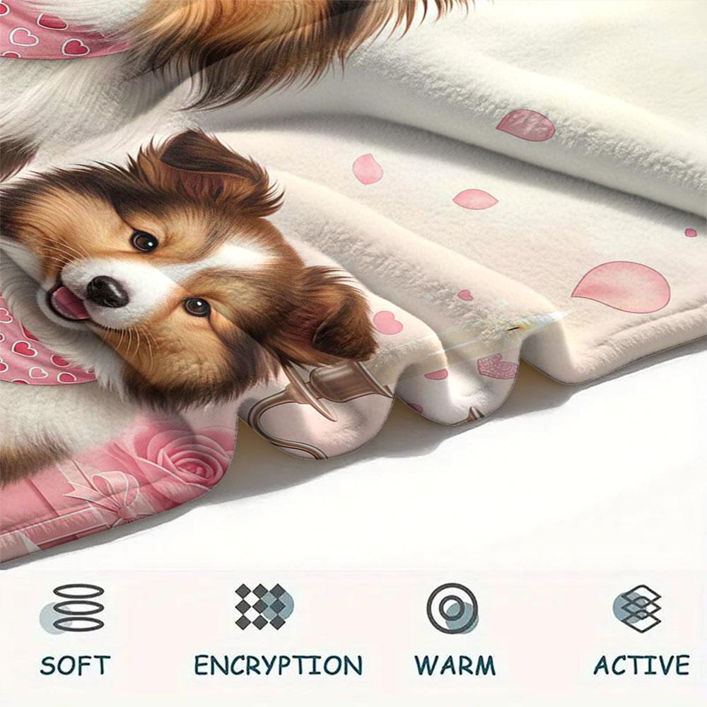 1Pc Cutetwodogs Print Flannel Blanket, High quality Comfortable for All Seasons, Home Decor, Warmth and Comfort, Perfect for Christmas Gifts