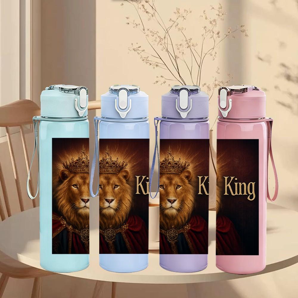 1PC Lion King Wild Animal Pattern 750ml Color Plastic Sports Water Bottle Leakproof Flip Straw Lid Suitable for Sports Office Home Use