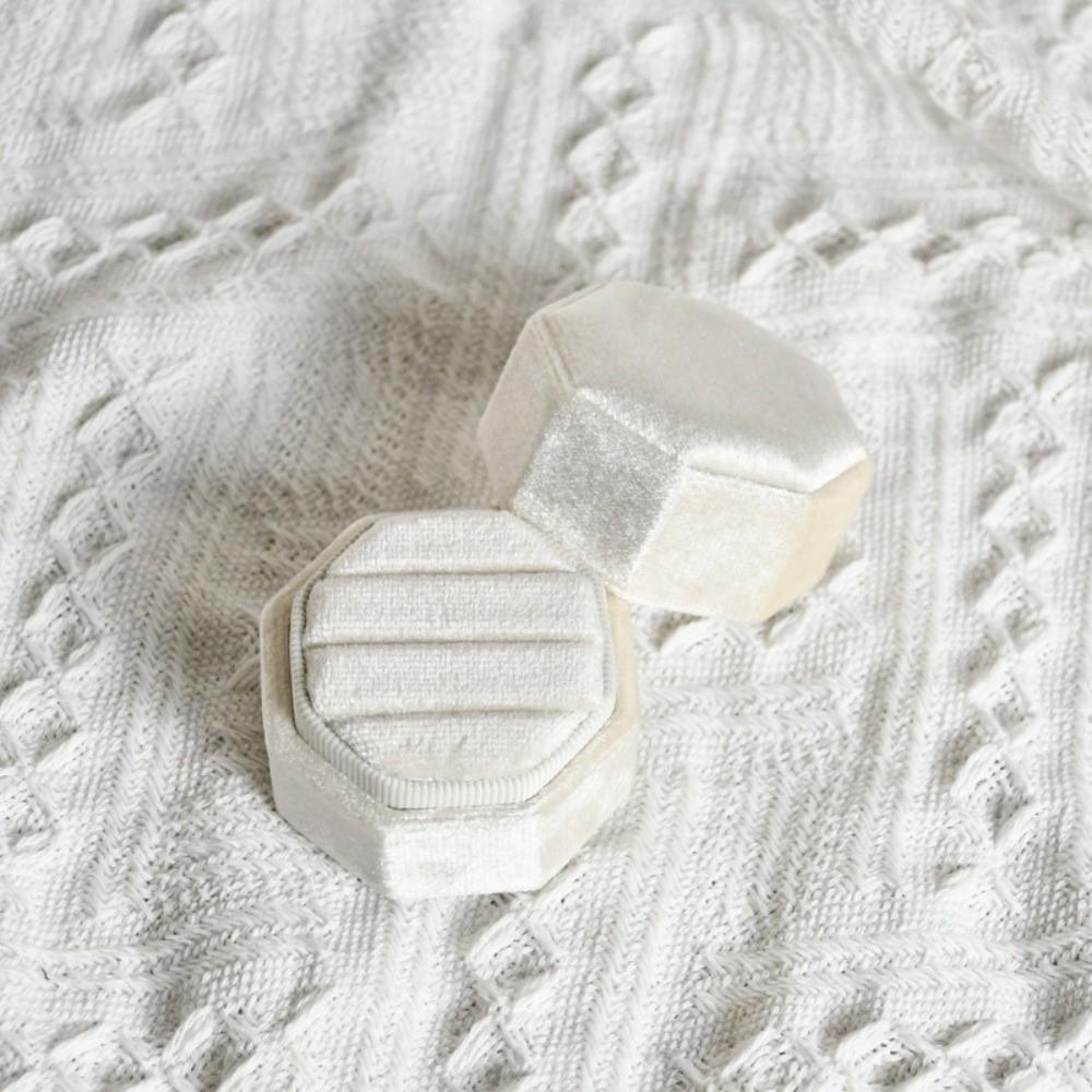 Octagonal Three Slot Rings Holder Dustproof Engagement Rings Storage Box for Couples