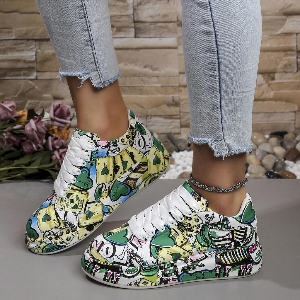 Platform Graffiti Shoes Trainer Sneakers Flats Shoes 2024 New Comfy Fashion Colorful Skateboard Shoes Flats For Woman Dropship