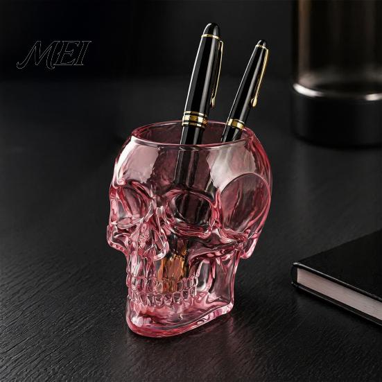 Candy Jar for Party Gothic Skull Wall Vase, Translucent Resin Pink Planter, Desktop Pen Organizer Unique Ornament, Dried Flower Home Decoration
