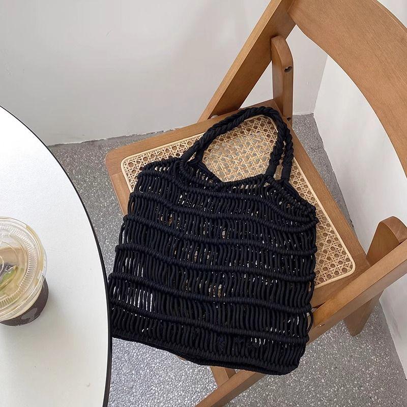 Соломенная плетеная женская сумка из хлопка, ручной работы, для отпуска - Ленивая летняя ажурная пляжная сумка, универсальная сумка под мышкой