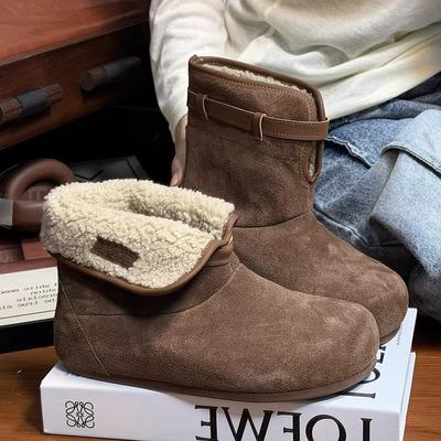 Европейские товары большая голова бархатные утолщенные платформа зимние ботинки женские 2025 зима новый универсальный лацкан два способа носки хлопковые туфли короткие ботинки