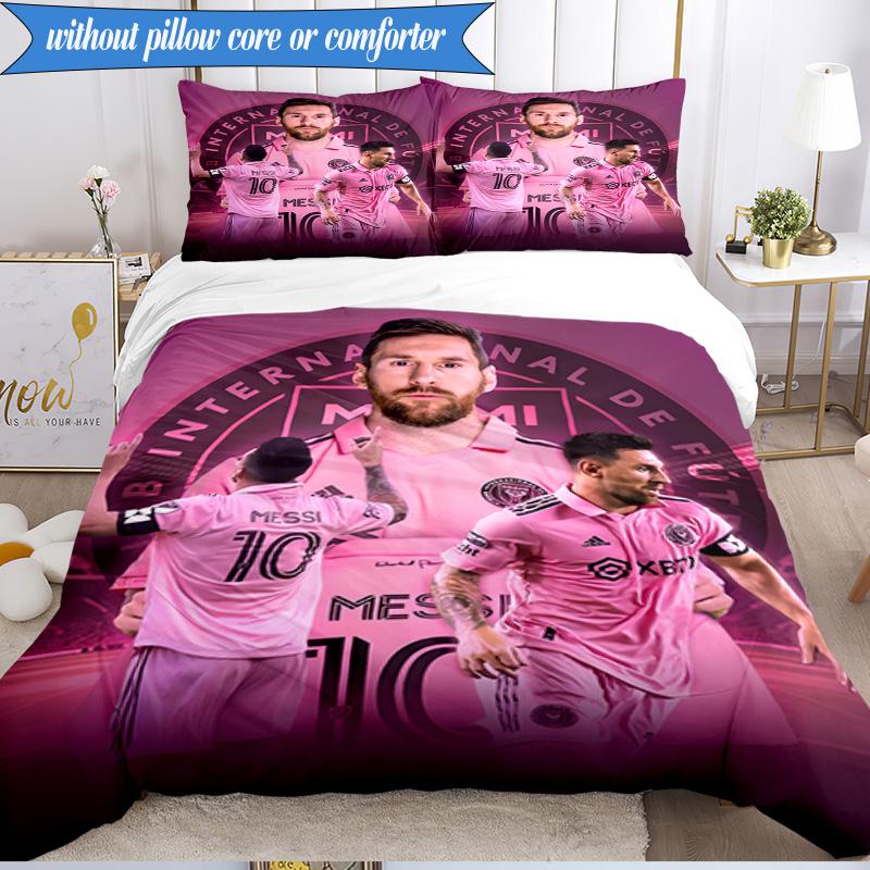 Messi's Pink  3pcs Bedding,Including 1pc Duvet Cover And 2pcs Pillowcases Perfect for Christmas,Ideal for Bedroom, Dormitory