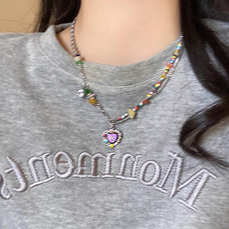Лето 2023 Семицветное сердце Эпоксидное ожерелье - Модная крутая девушка Цепочка на ключицу