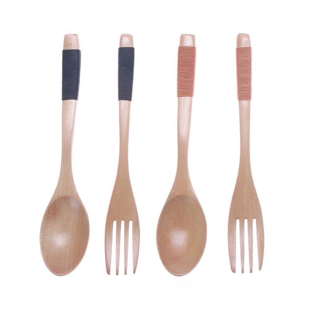 2PCS Natural Cereal Rice Utensil Soups Tableware Spoon Fork Dinnerware Sets