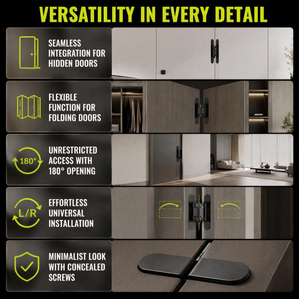 2pcs Zinc Alloy Invisible Door Hinges 180 Degree Adjustable Heavy Duty Door Hinges For Wooden Doors