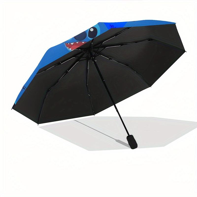 Disney Stitch,Cartoon,Blue Manual Opening and Closing Umbrella, 8-Rib Reinforced Folding Design, Lightweight