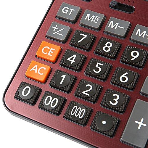 Mengshen KA06P 14-Digit Portable Office Calculator with Large LCD Display, Solar and Battery Powered Dual-Power Electronic Calculator (Red)