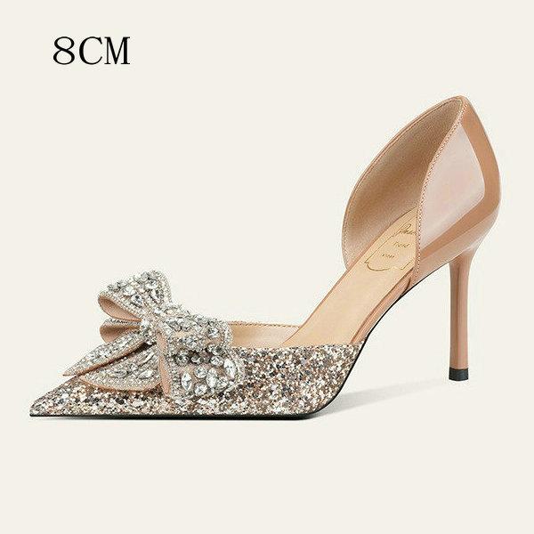 Fashion French Goat Leather Shoes Butterfly Wedding Shoes Women'S Heels Fine Heel Pointed Crystal Wedding Shoes Not Tiring Feet