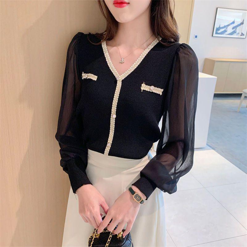 2023 Trendy French Chiffon Puff Sleeve Shirt for Women