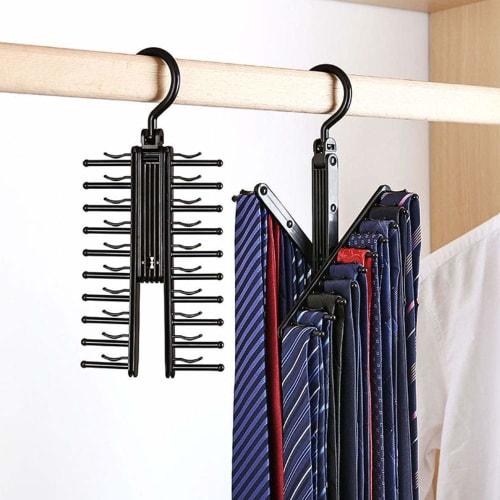 AnormalS Multi-functional Tie Hanger, Holds 20 Ties, Black (Pack of 2)