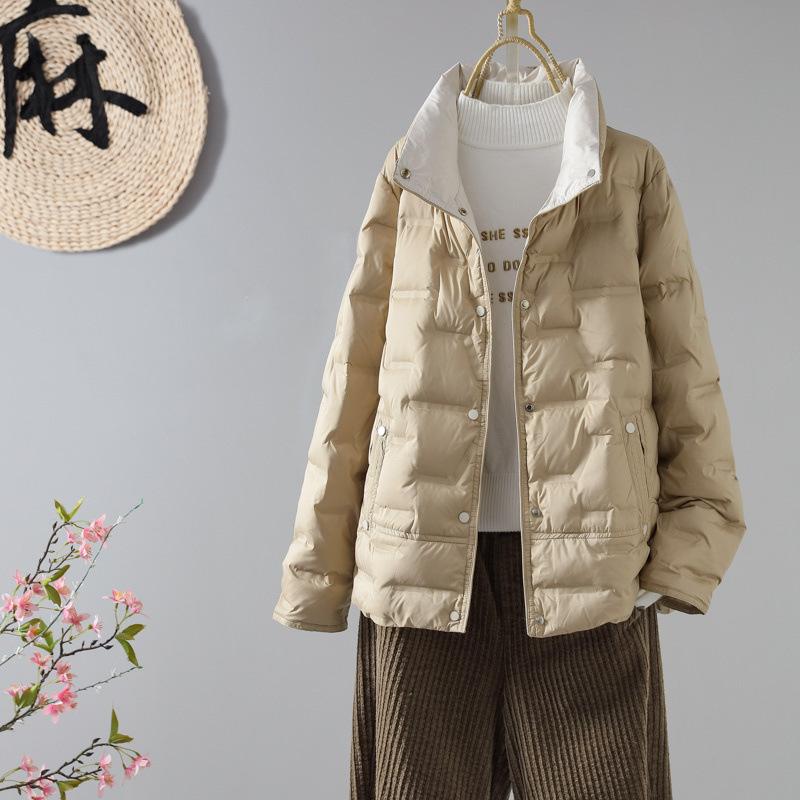 Autumn and Winter Women's White Duck Down Jacket Korean Casual Collar Loose Warm Short Solid Color Women's Top Jacket