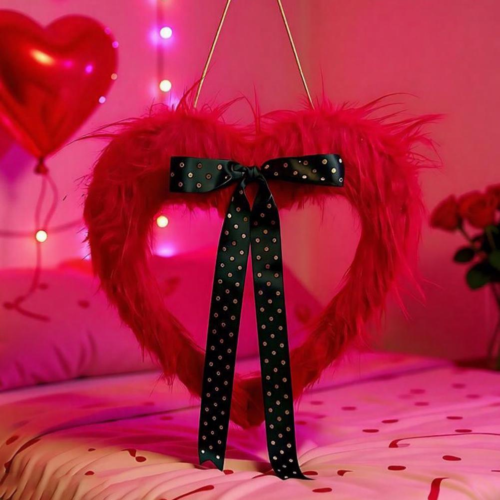 Valentine's Day Door Banner with Heart Garland Festive Wall Hanging Decor for Home Window Decorative Wreath for Celebration
