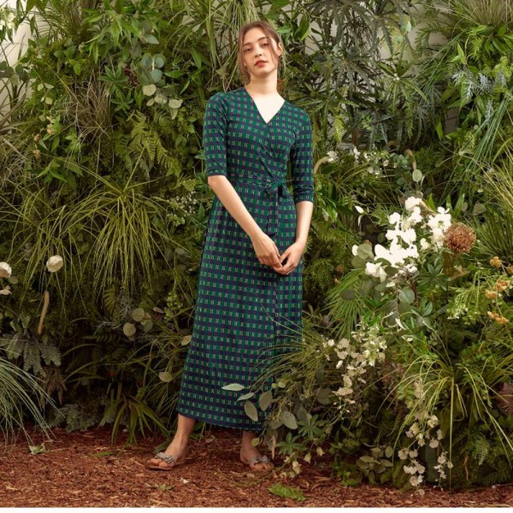 Lipbbam Creora Romona 3 4 Sleeve Long Wrap Dress Ldm10gv101