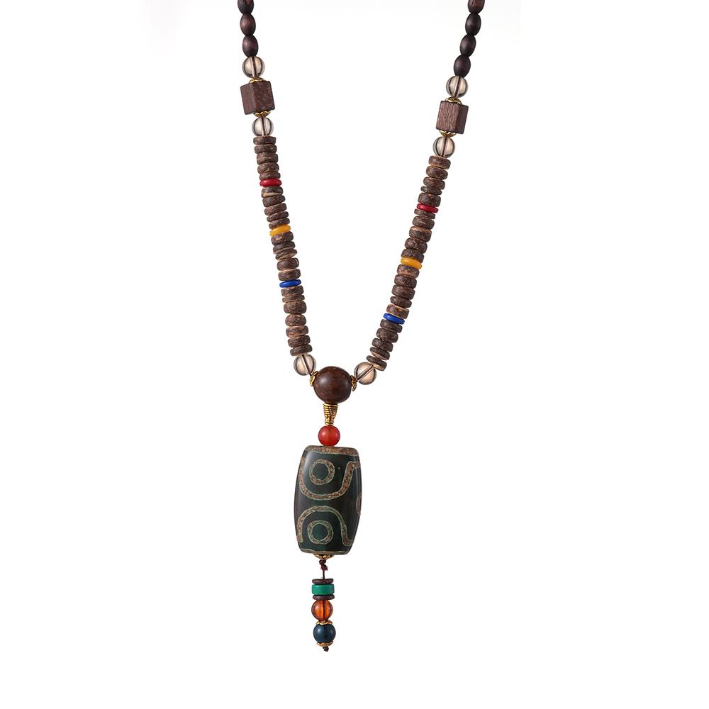 Boho Lucky Gift Ethnic Jewelry Party Mala Wood Bead Buddhist Horn Fish Pendant Nepal Necklace