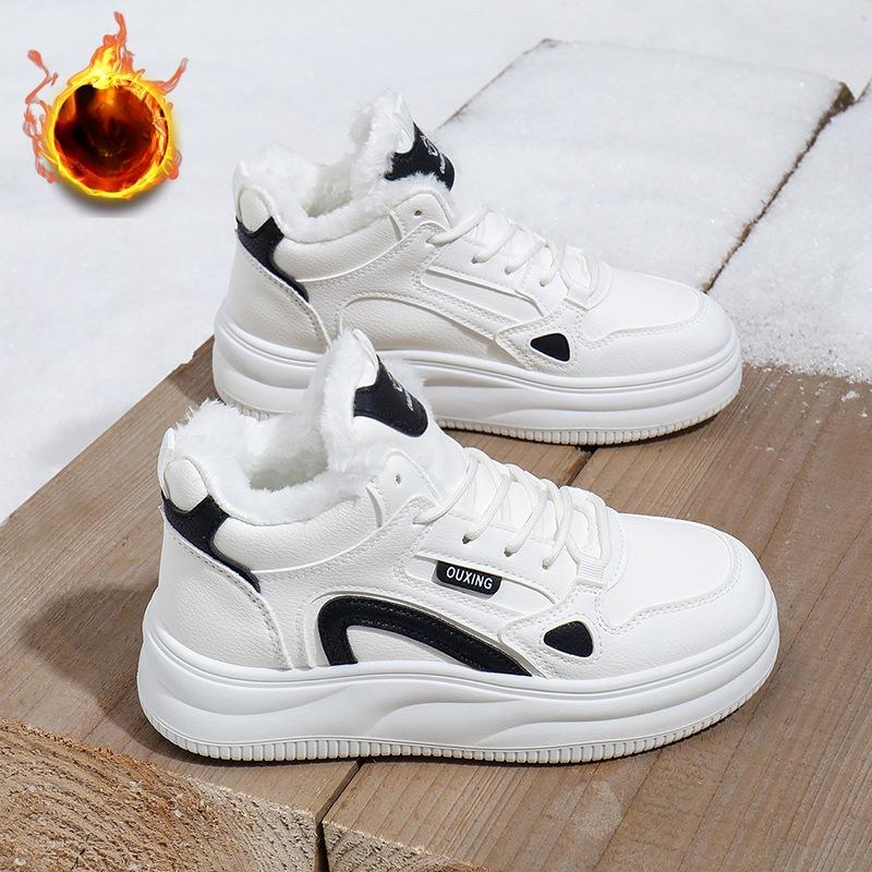 Женские зимние теплые кроссовки на толстой платформе с подкладкой из искусственного меха, прогулочные туфли, нескользящие, со шнуровкой, из искусственной кожи, повседневные кроссовки для папы с подкладкой из флиса для женщин