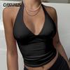 Fashion Summer Women's Sleeveless Top Hanging Neck V Neck Show Chest Halter Sexy Slim Backless Top